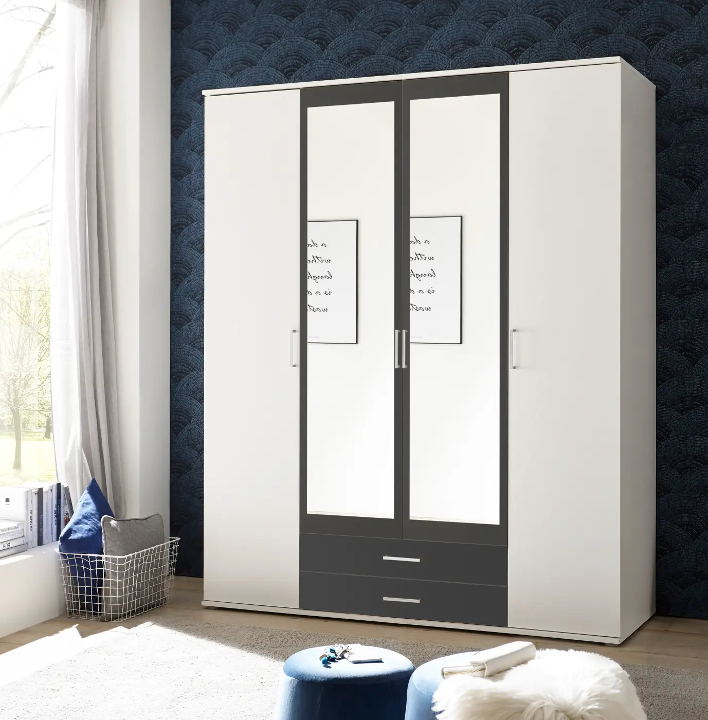 Kleiderschrank Hanau 3-türig weiß/graphit