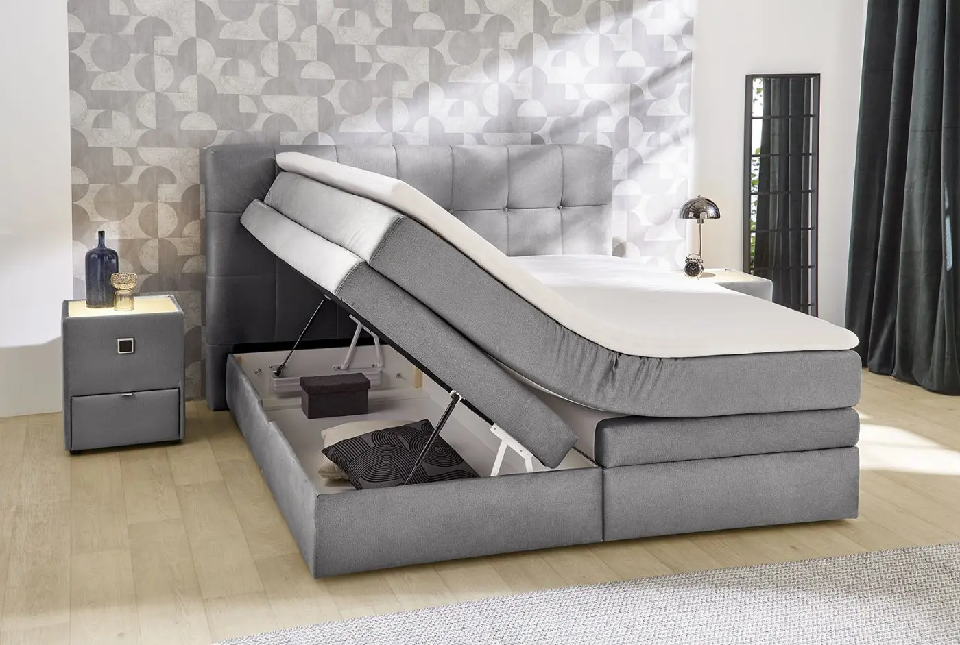 Boxspringbett Amy 180 x 200 cm samtähnlich grau