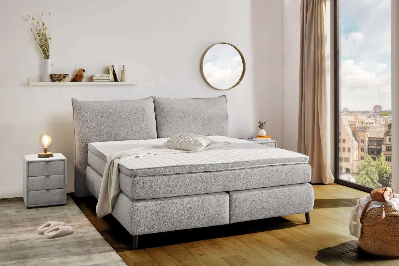 Boxspringbett Hacienda 180 x 200 cm hellgrau