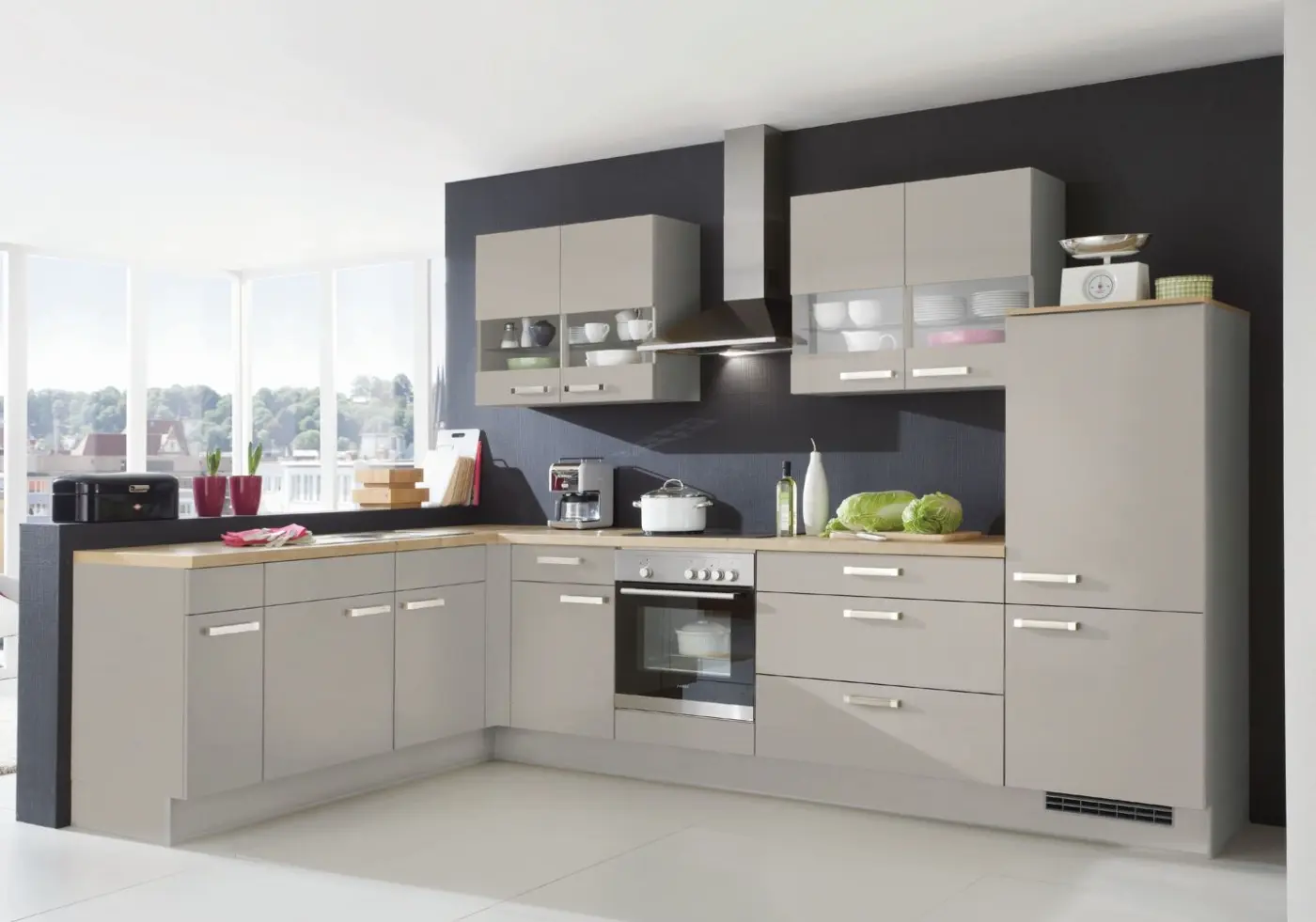 Winkelküche nobilia Touch Lacklaminat Steingrau supermatt