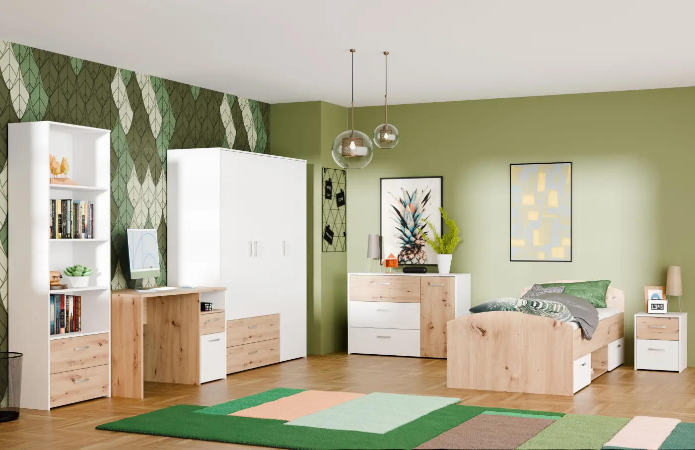 Drehtürenschrank Culgoa weiß / Artisan Eiche Drehtürenschrank Culgoa in weiß / Artisan Eiche