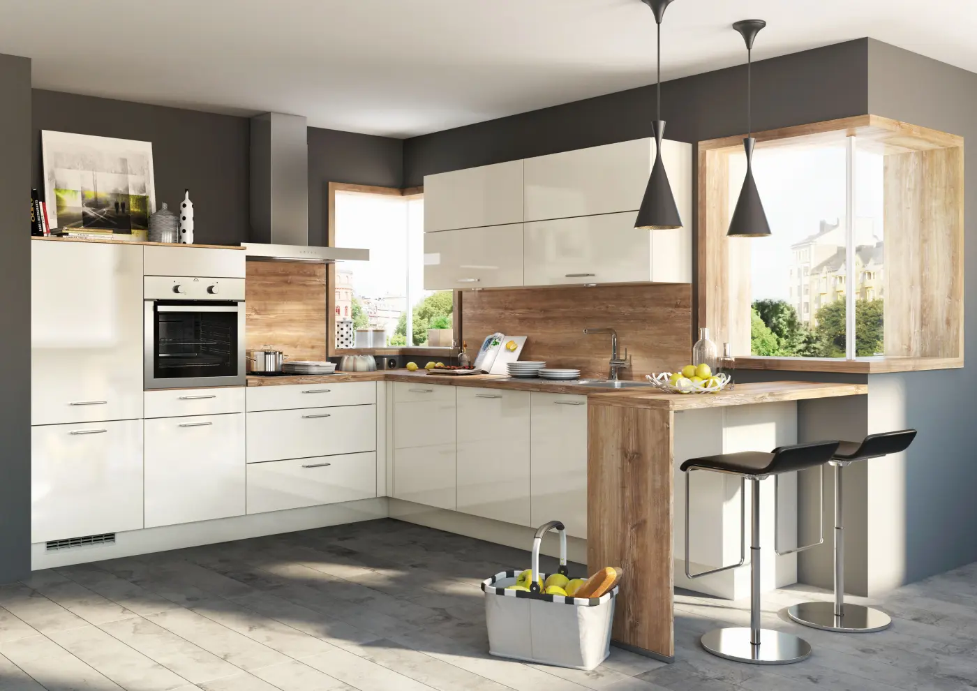 Winkelküche nobilia Flash Lacklaminat weiß Hochglanz