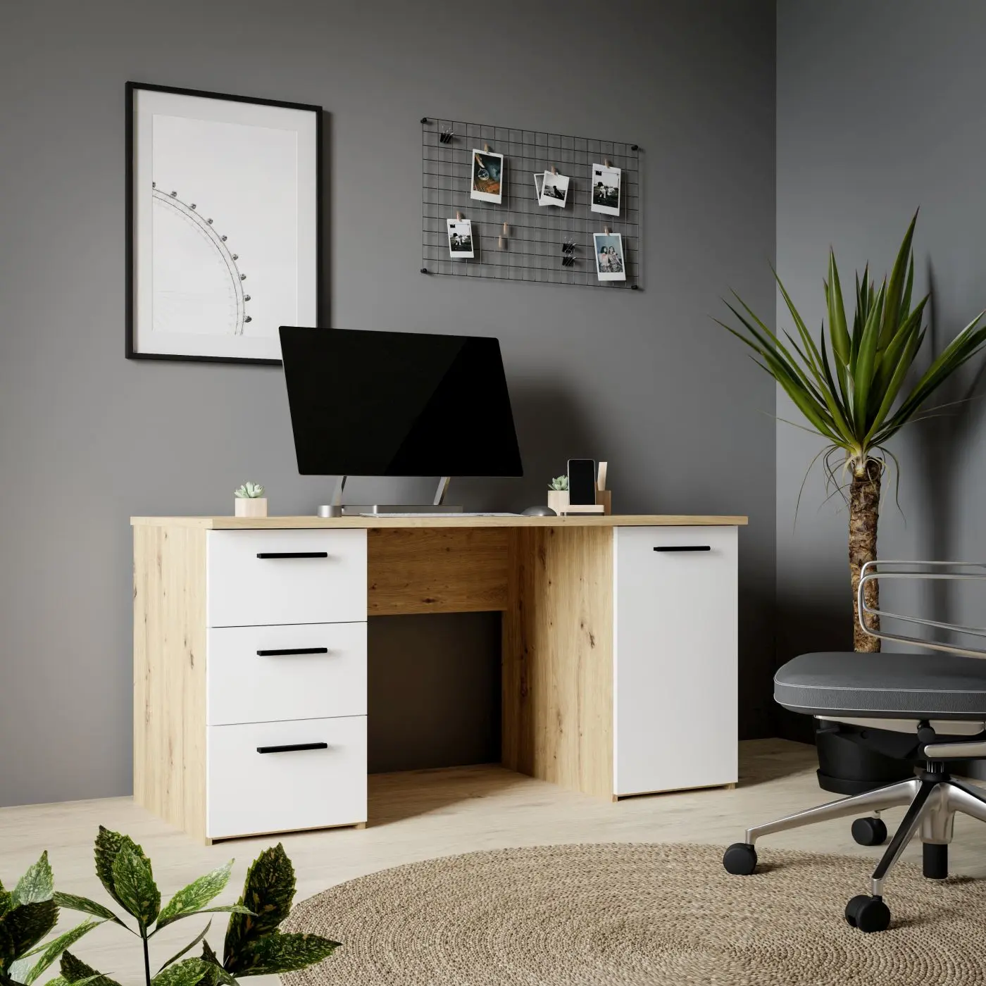 Schreibtisch Net307 Artisan Eiche/weiß