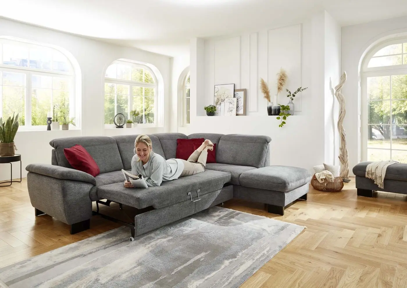 Wohnlandschaft PP-LA22116 in Famosa anthrazit mit Zusatzfunktionen