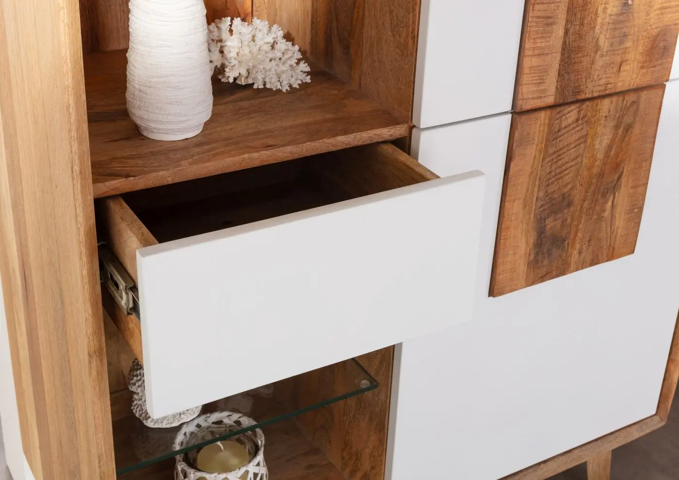 Highboard Tavole Mango massiv/weiß