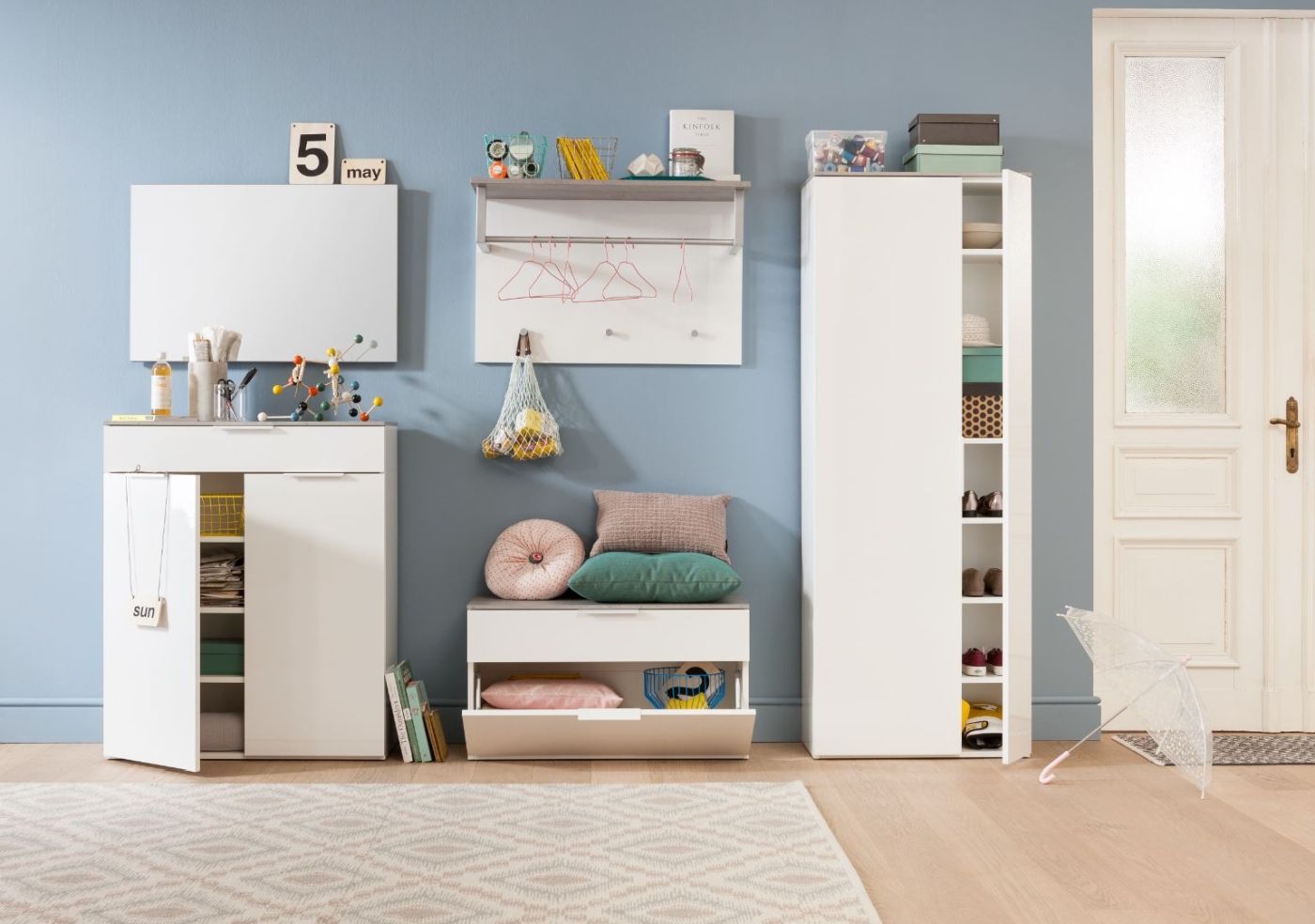Garderobe Galaverna Hochglanz weiß/betonfarbig 90 x 60 x 4 cm