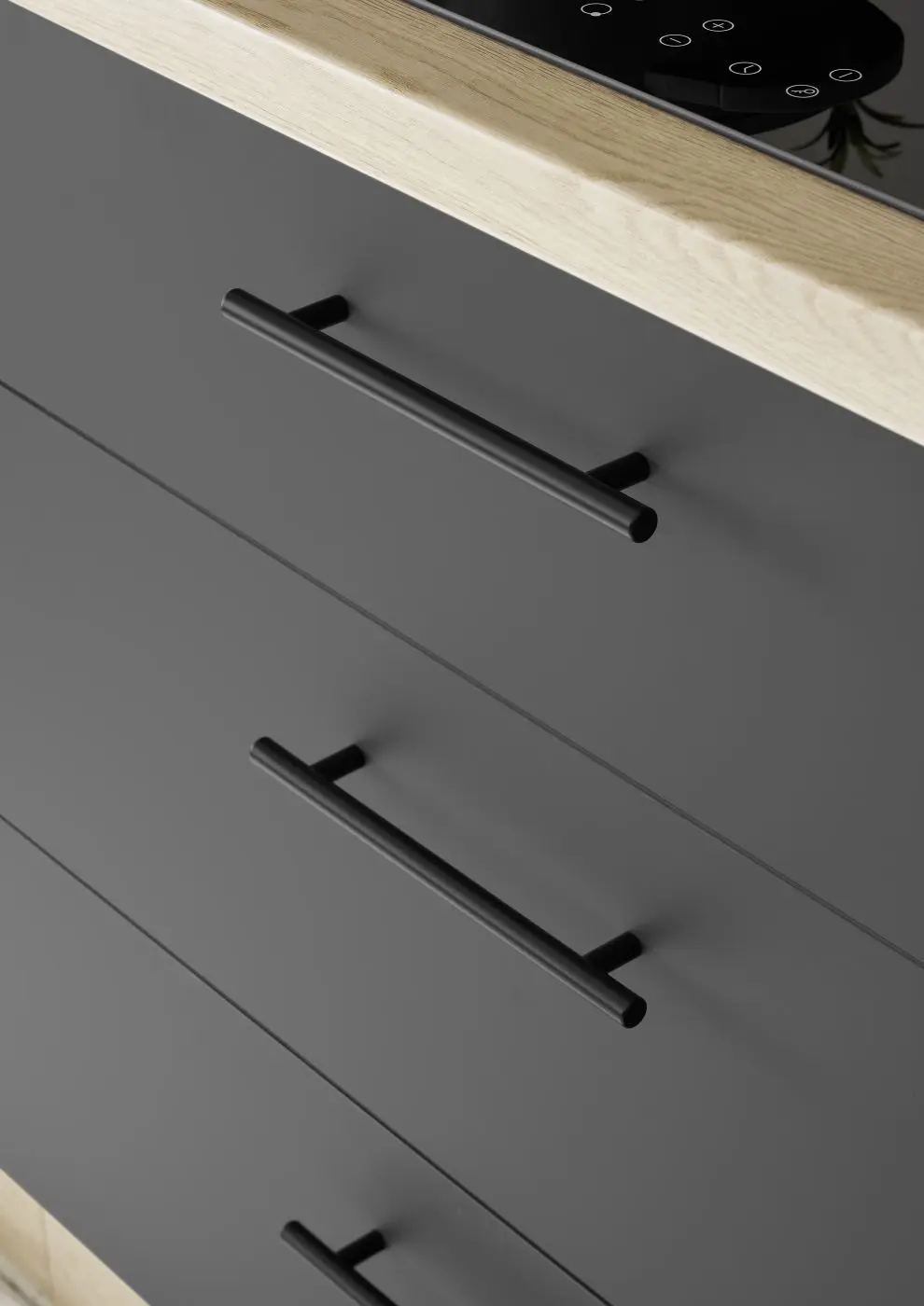 Küchenblock Landau anthrazit/Cremona Eiche mit E-Geräten