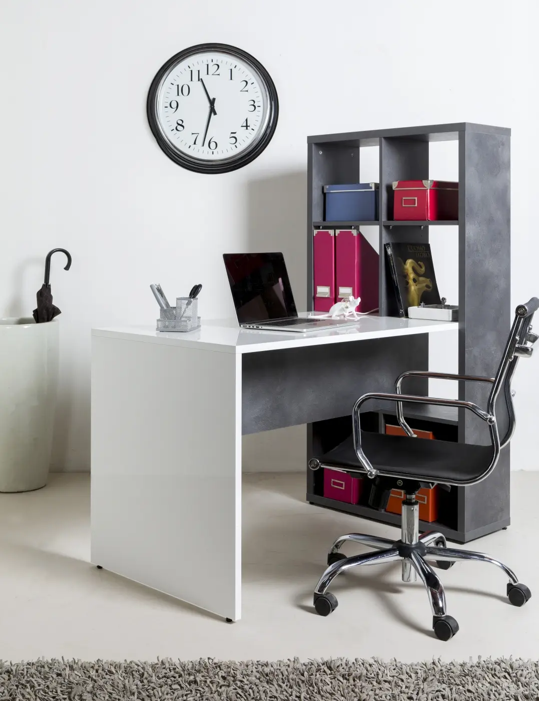 Schreibtisch Mundi weiß Hochglanz / betonfarbig