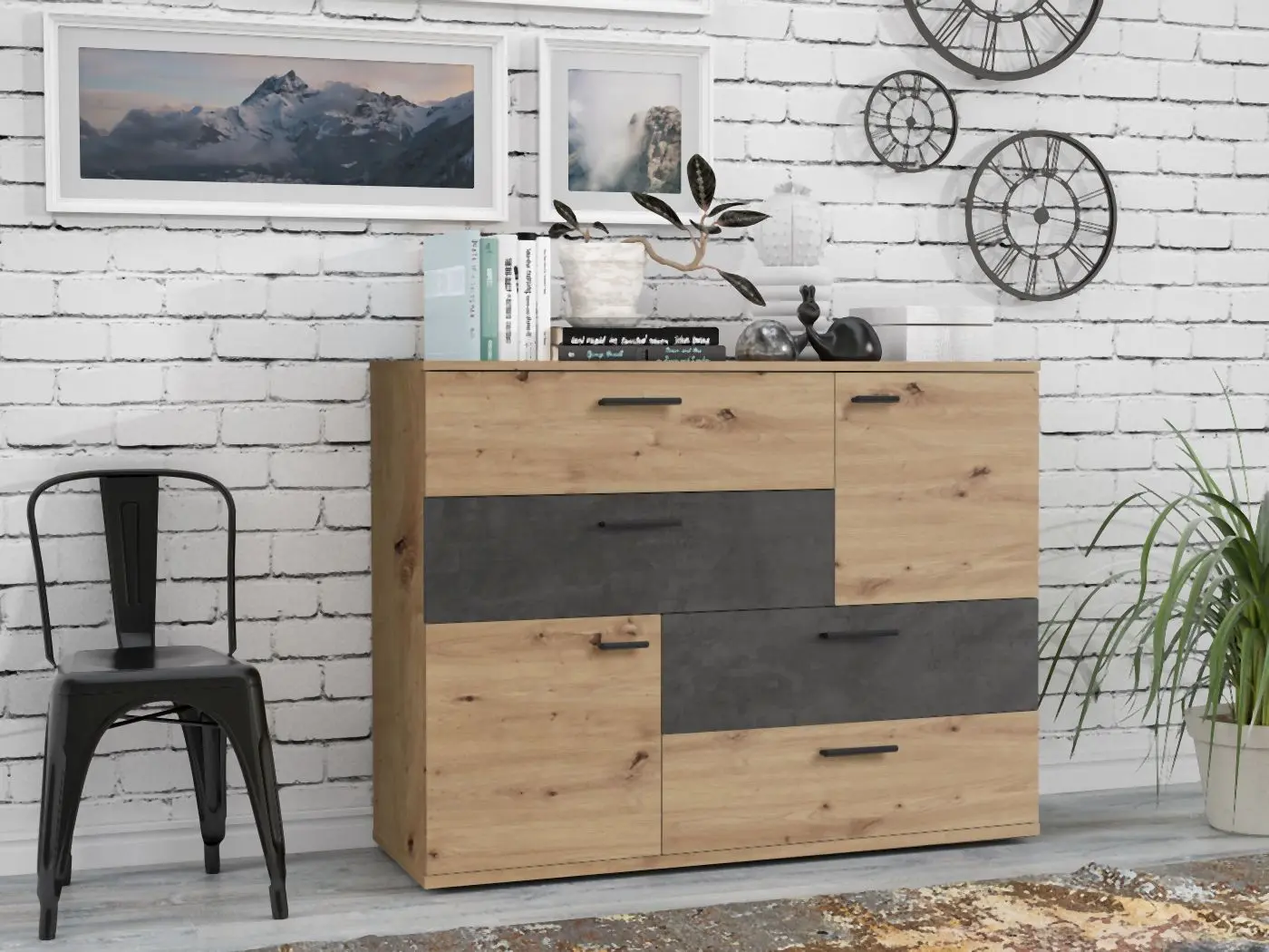 Kommode Skive Artisan Eiche/ Betonoptik
