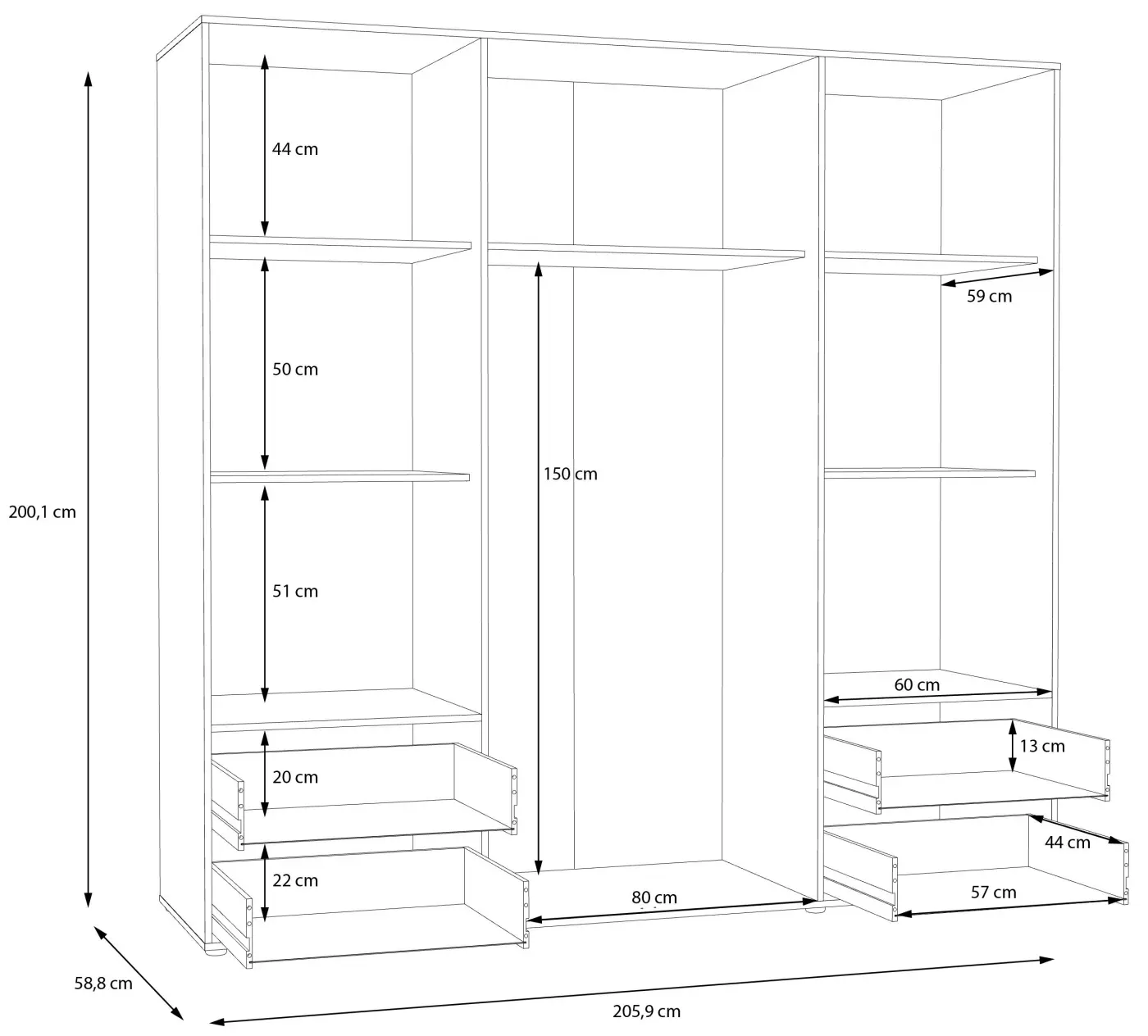 Drehtürenschrank Mokkaris 4-türig Betonoptik / weiß