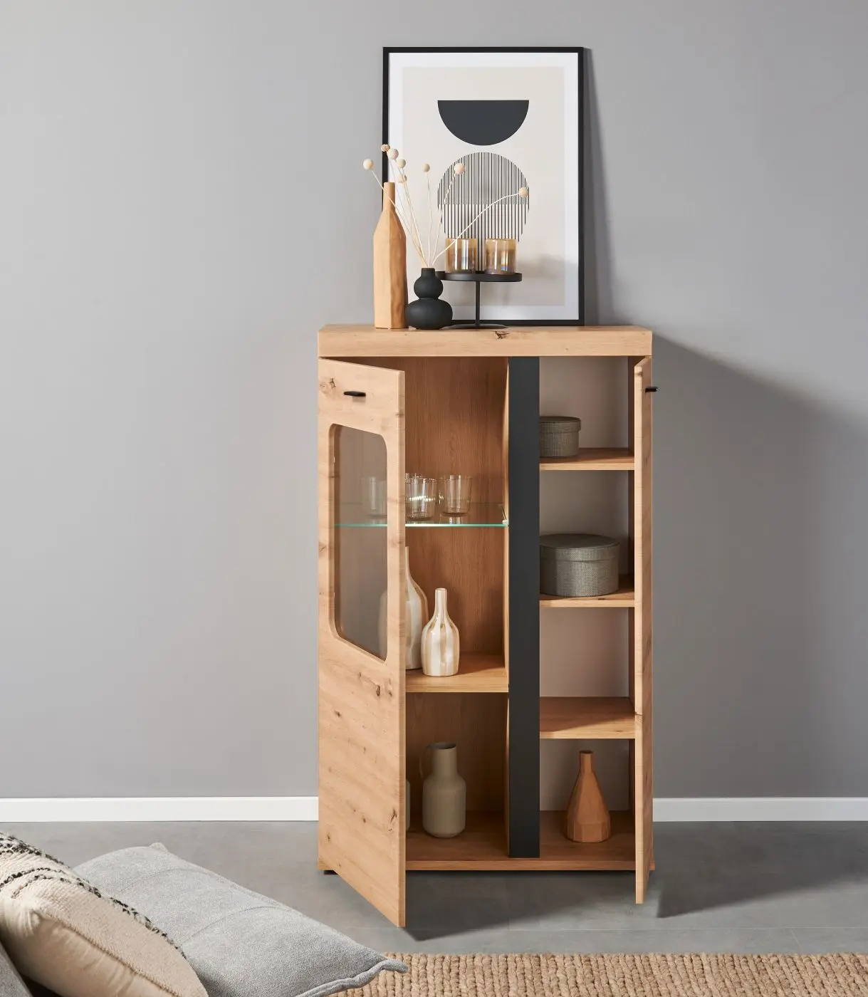 Highboard Kreta Artisan Eiche/schwarz mit Beleuchtung