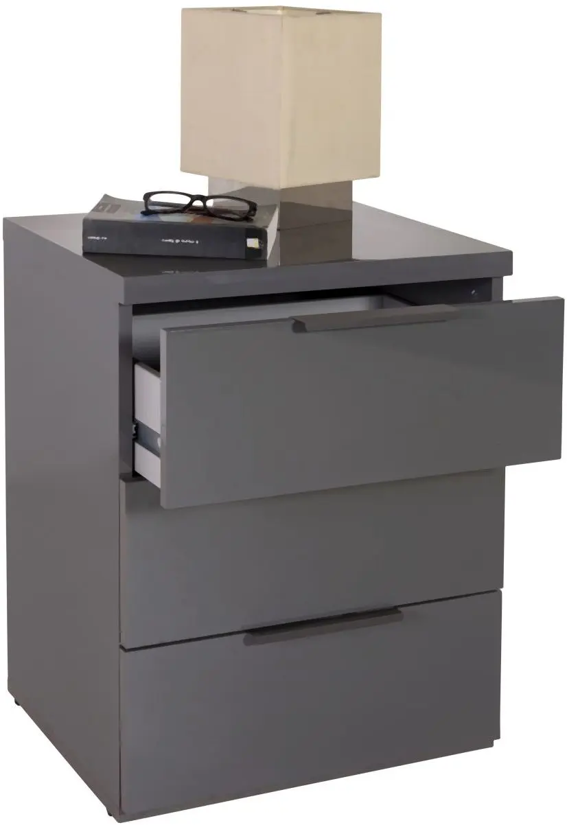 Boxspring-Nachtkommode grau Hochglanz