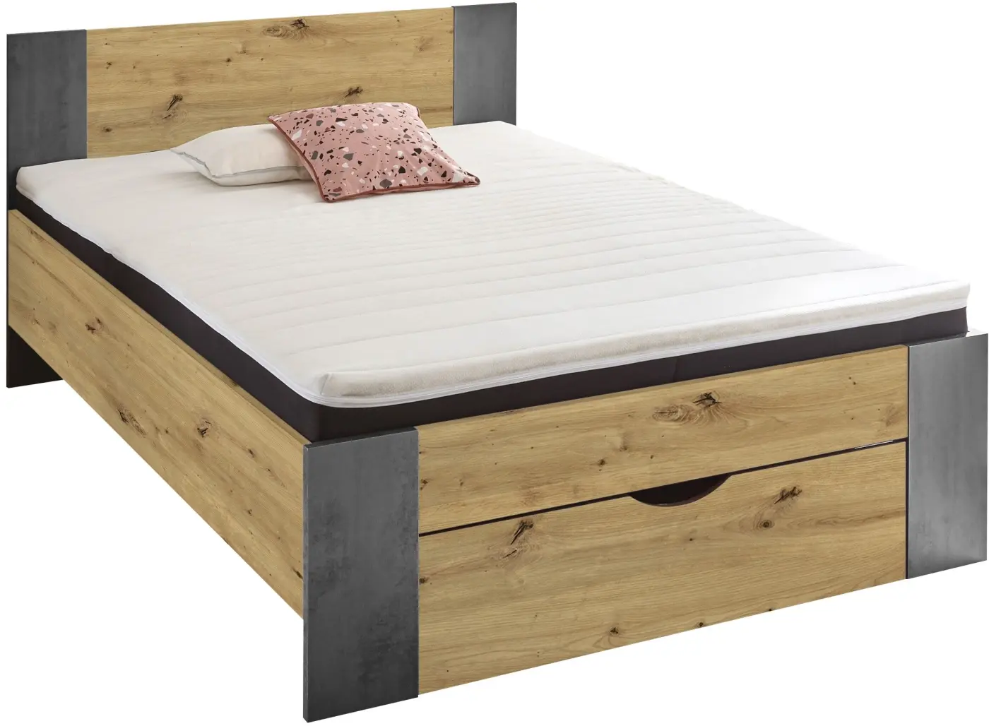 Bett Martin 140 x 200 cm Artisan Eiche/Betonoxid