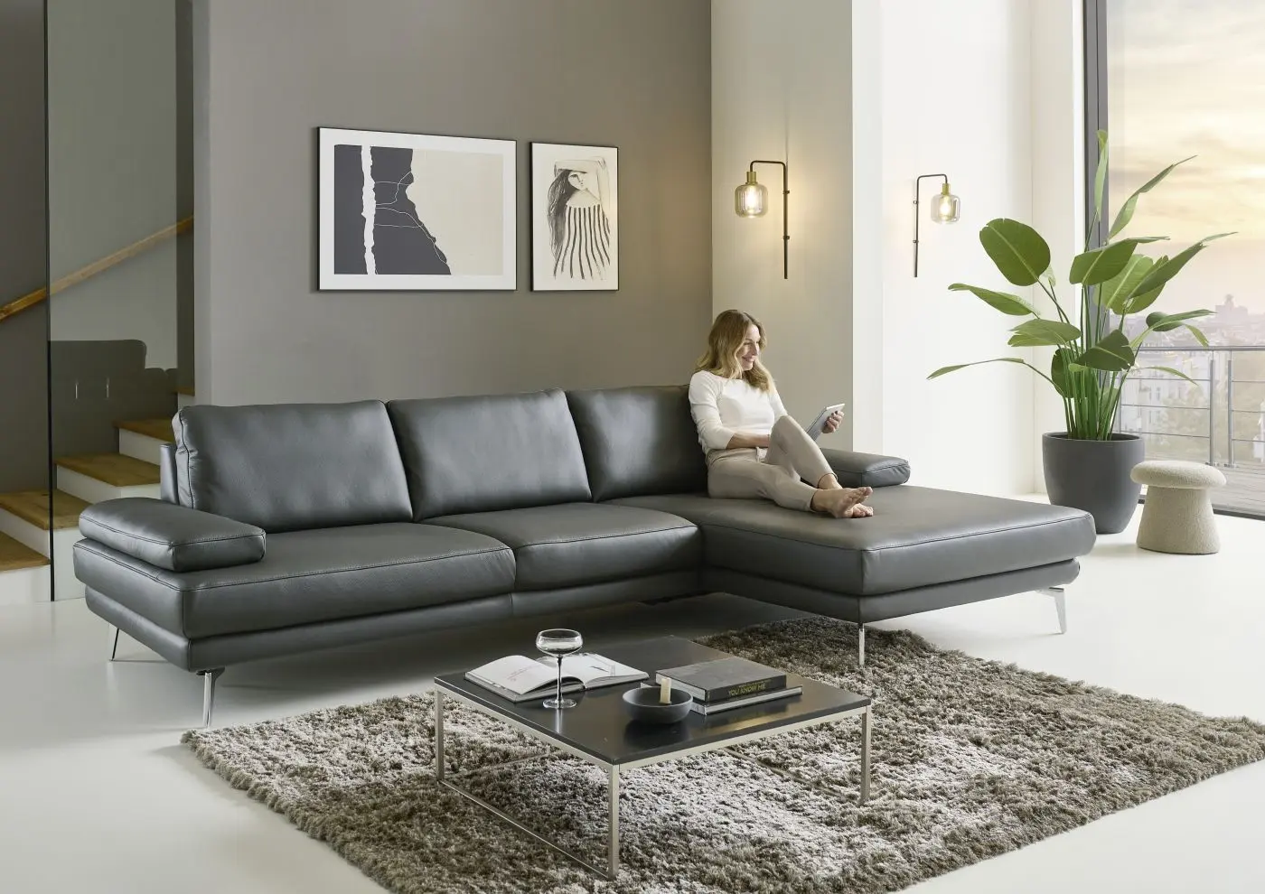 Wohnlandschaft couchliebe. LS821321 Leder schwarz Basismodell