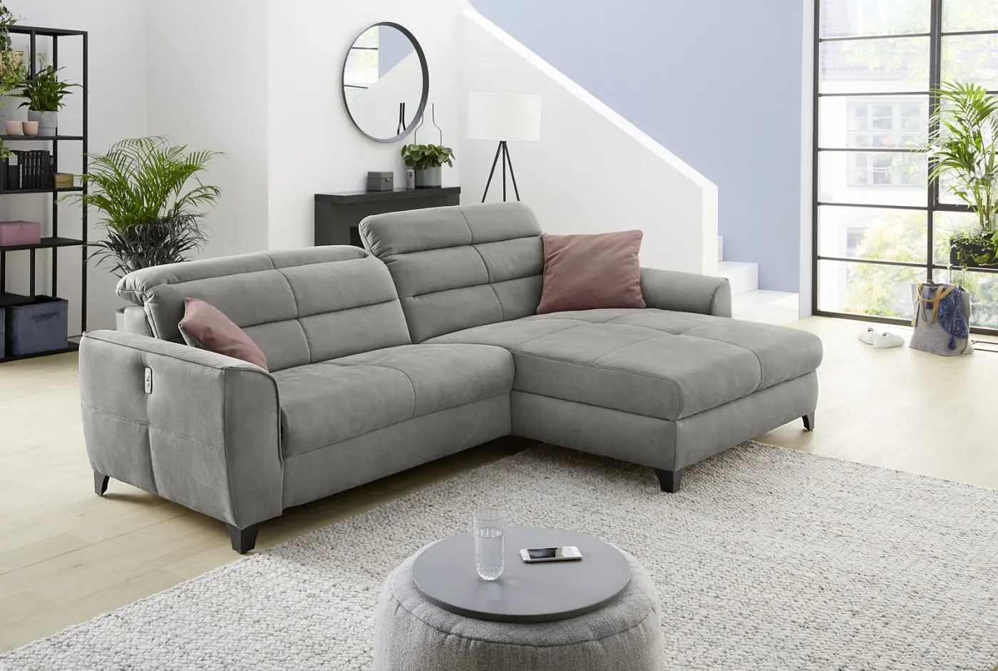 Wohnlandschaft Double-One Microfaser hellgrau