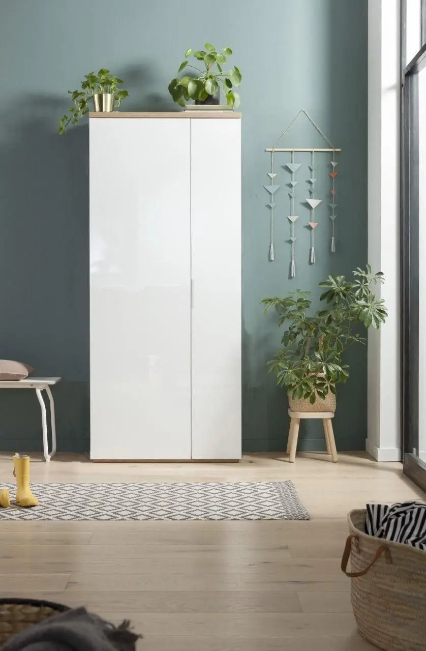 Garderobenschrank Mundi weiß Hochglanz / Rivera Eiche