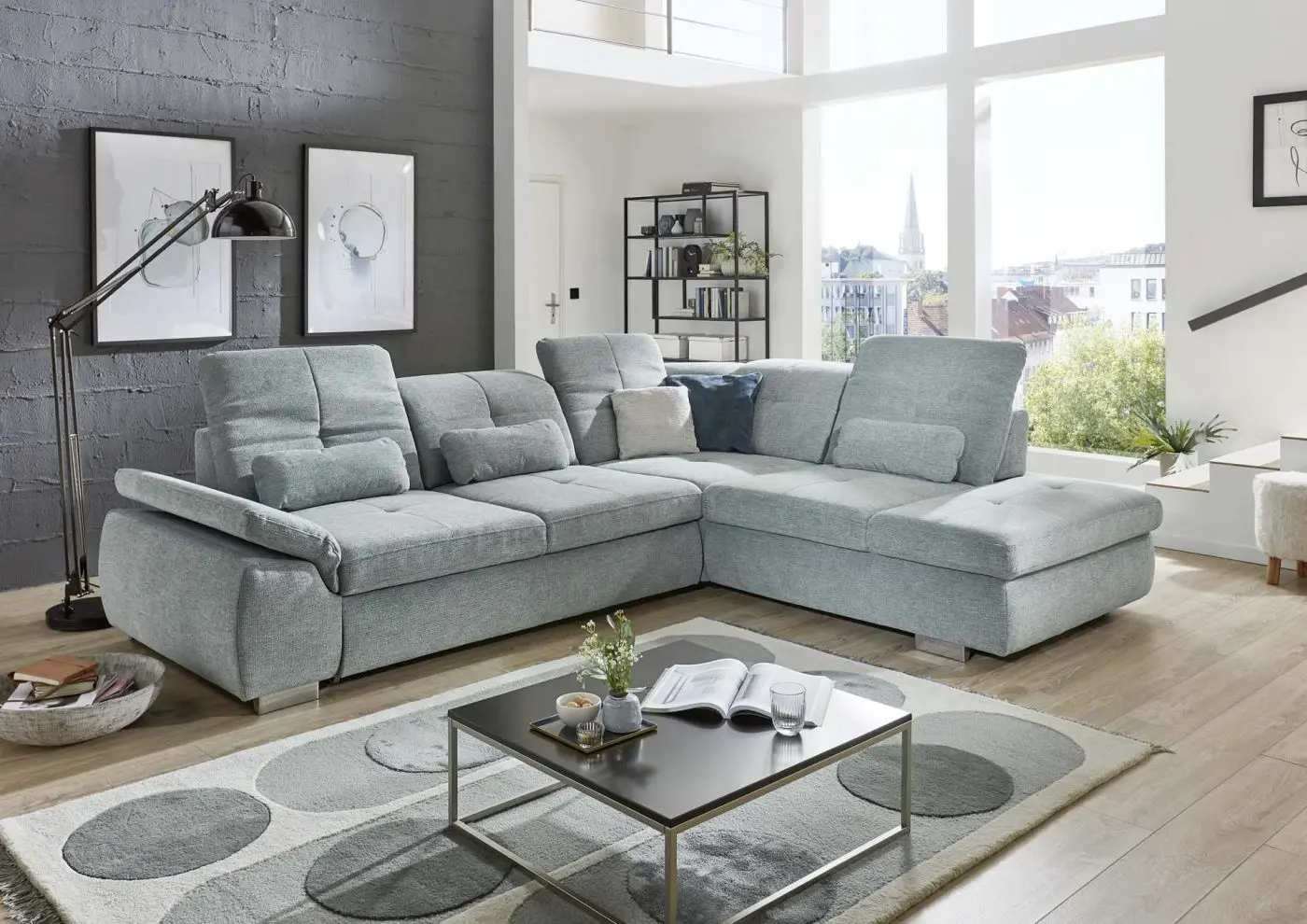 Wohnlandschaft KS294522 hellgrau mit Zusatzfunktionen couchliebe.
