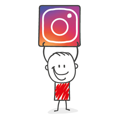 Emoji- Ein Junge hat das Instagram-Symbol in der Hand-  Möbel AS