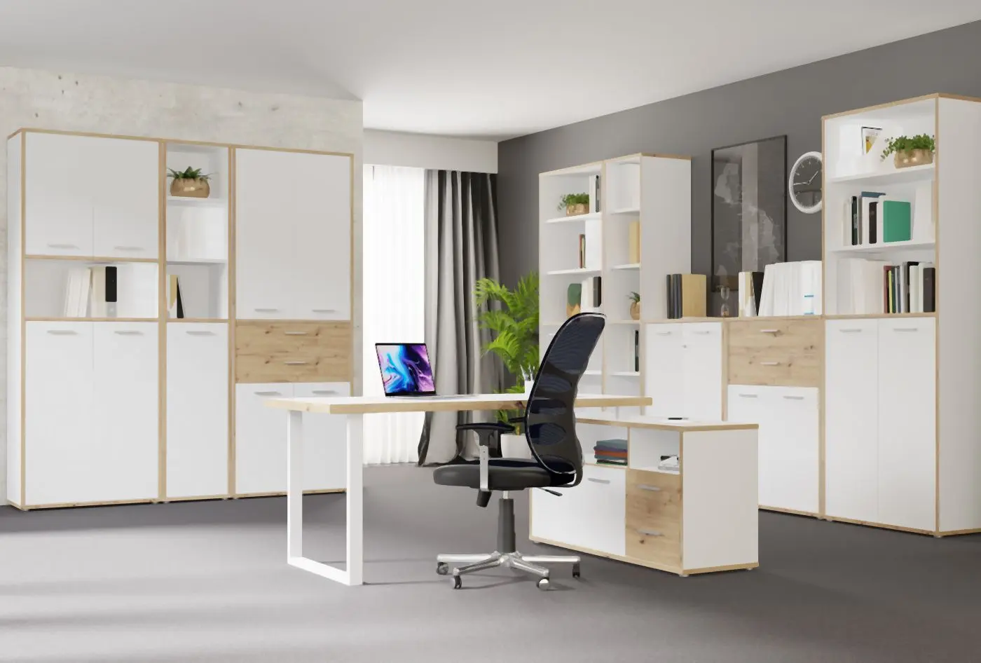 Büroschrank Keflavik weiß / Artisan Eiche Büroschrank Keflavik