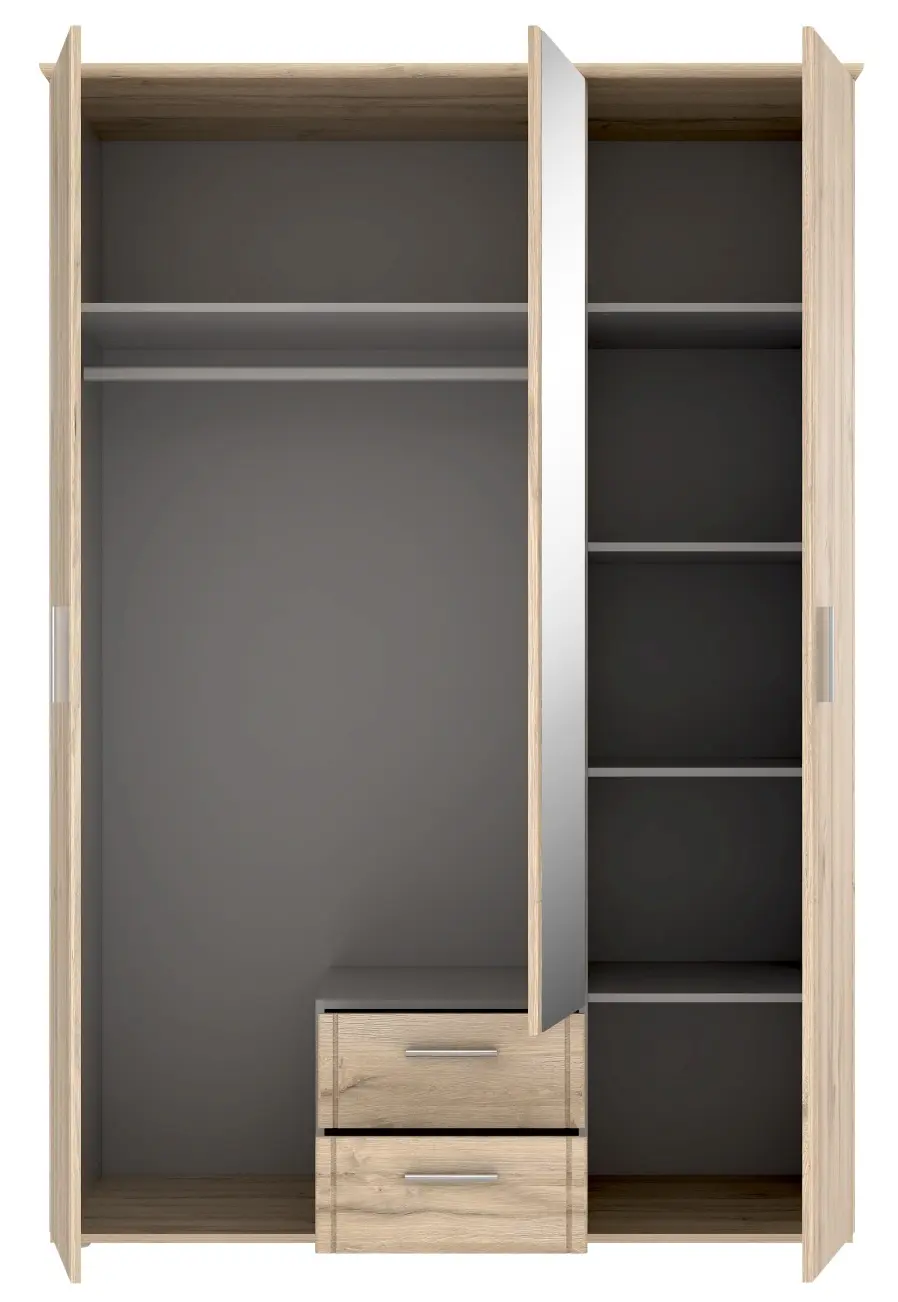 Kleiderschrank Gloria 3-türig Bianco Eiche 