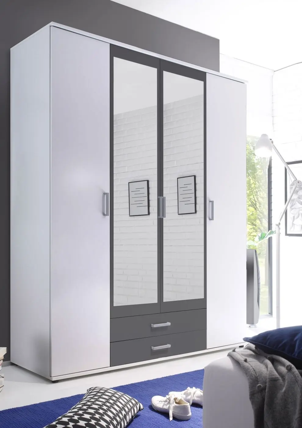 Kleiderschrank Hanau 4-türig weiß/graphit