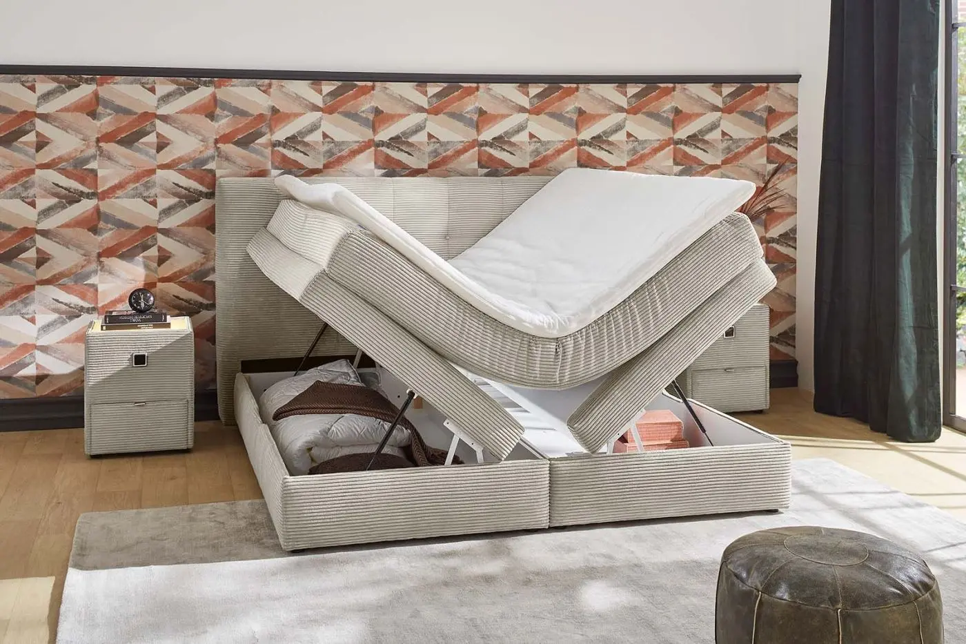 Boxspringbett Amy 180 x 200 cm Cord hellgreige