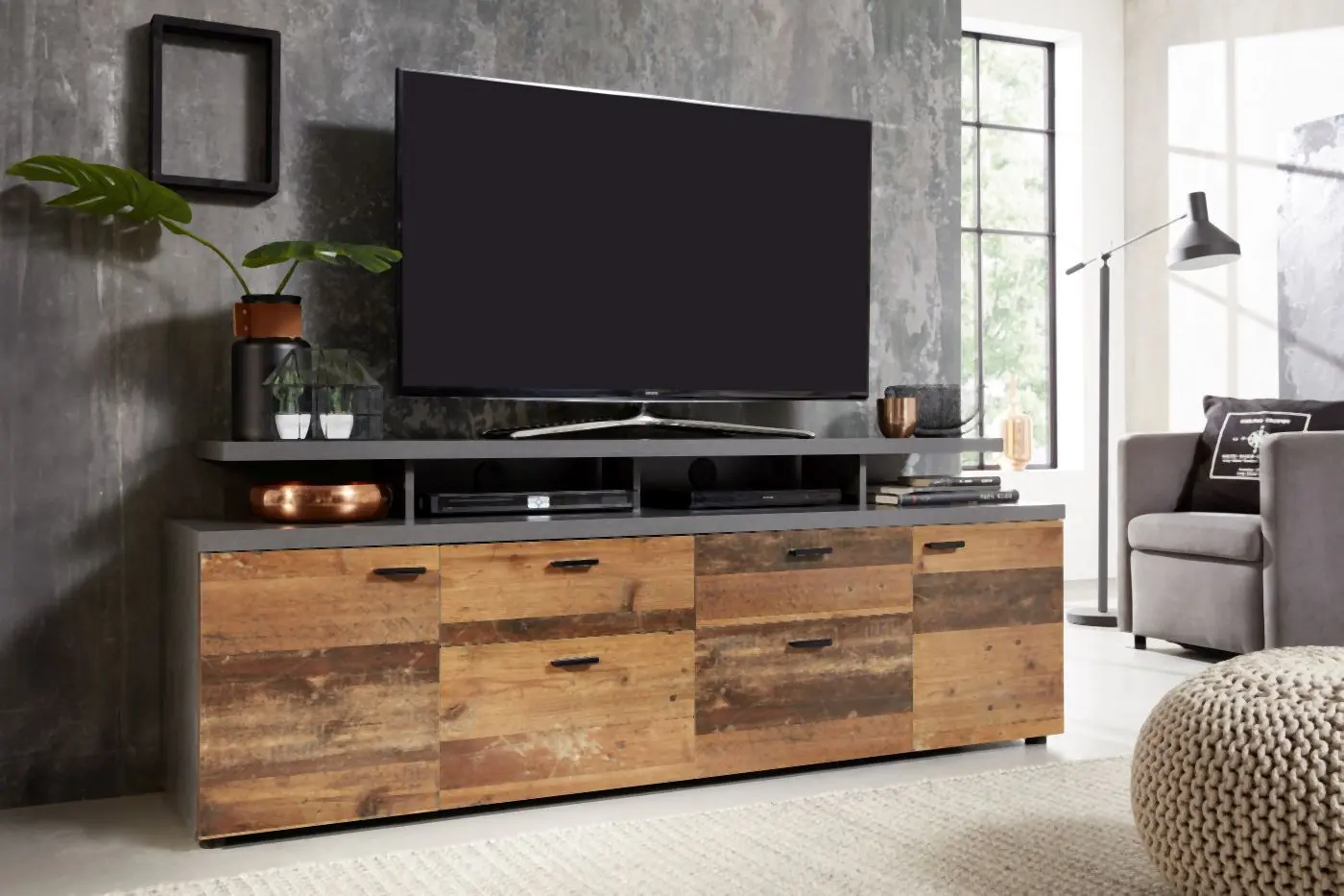 TV-Lowboard Mood Eiche / grau