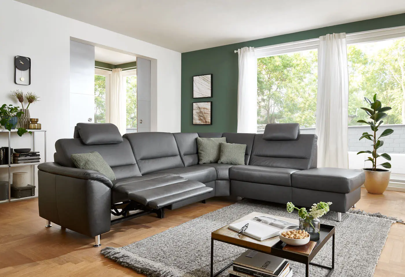 Wohnlandschaft PN-EM19075 in Leder Rodeo charcoal mit Zusatzfunktion couchliebe.
