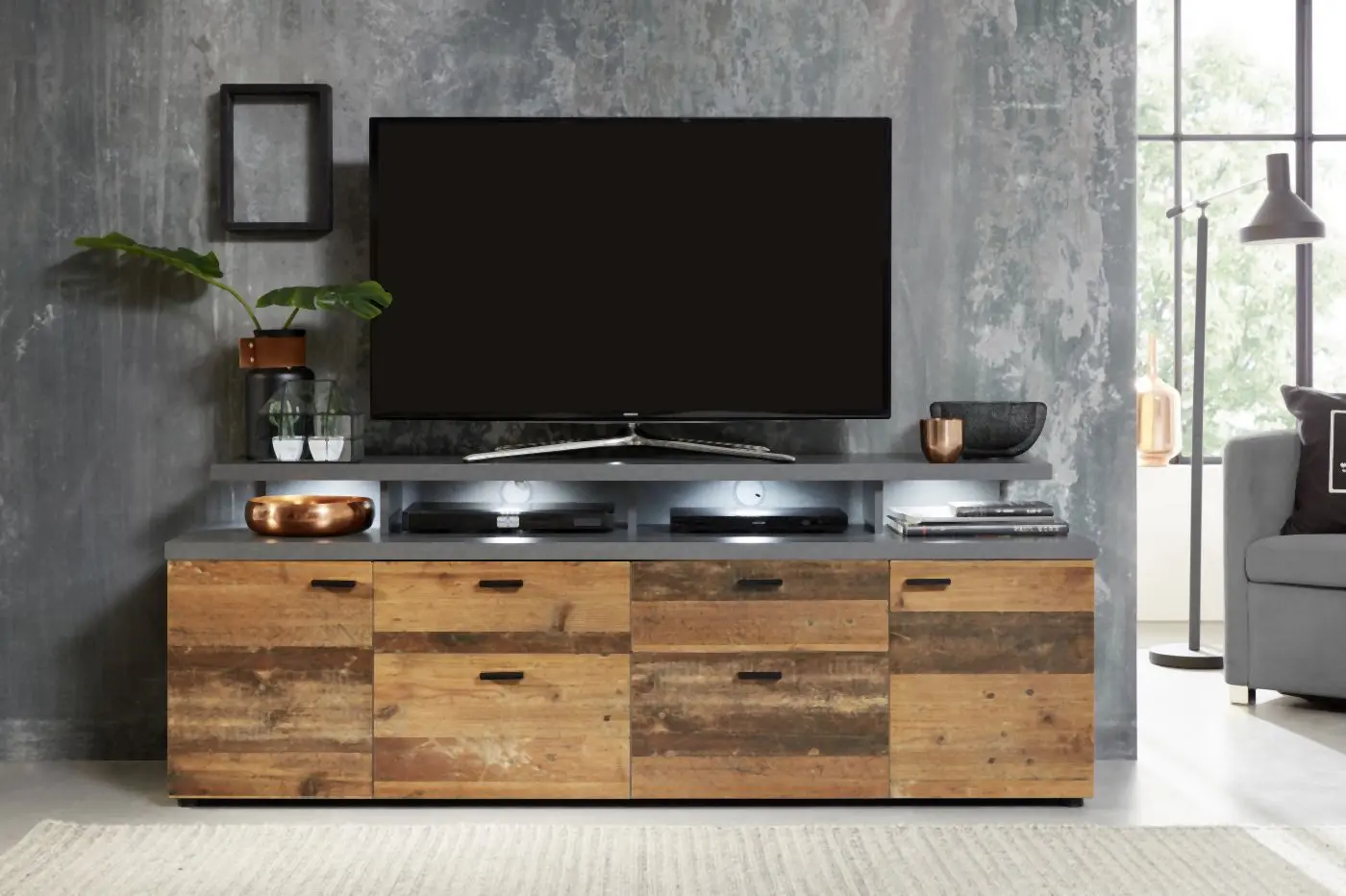 TV-Lowboard Mood Eiche / grau