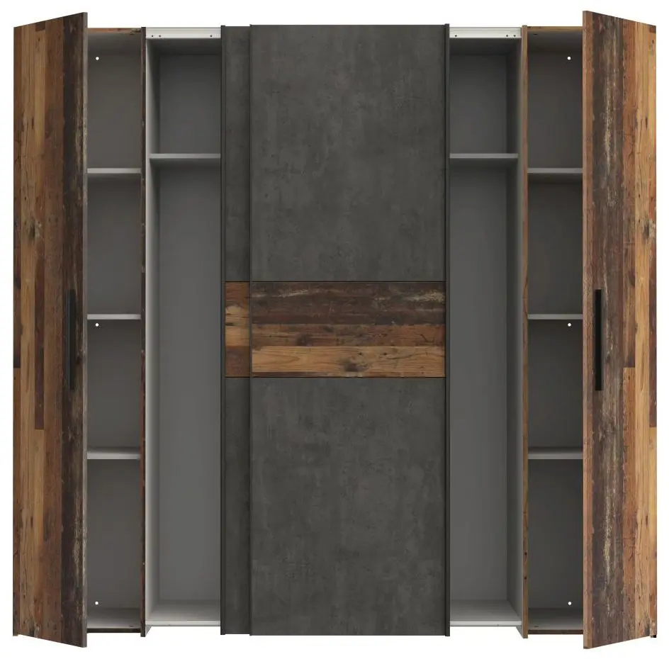 Dreh-/Schwebetürenschrank Kalixtus 4-türig Old Wood/Betonoptik