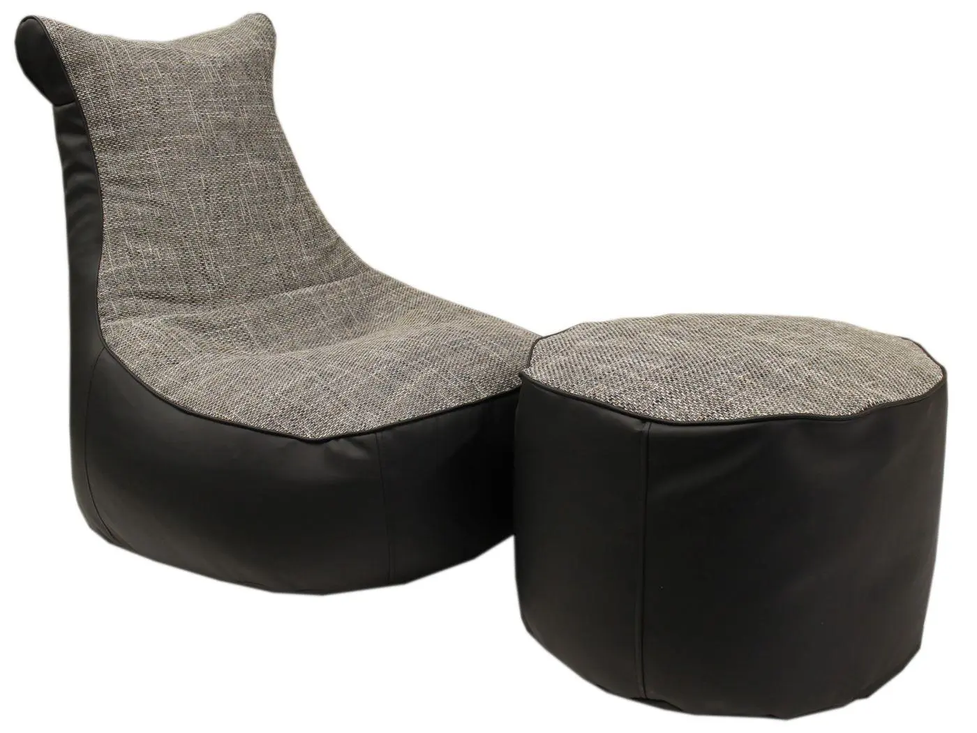 Hocker Pouf in Flachgewebe/Kunstleder schwarz