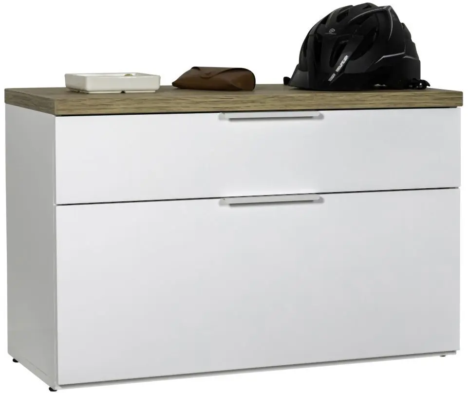 Garderobenbank Mundi weiß Hochglanz / Rivera Eiche