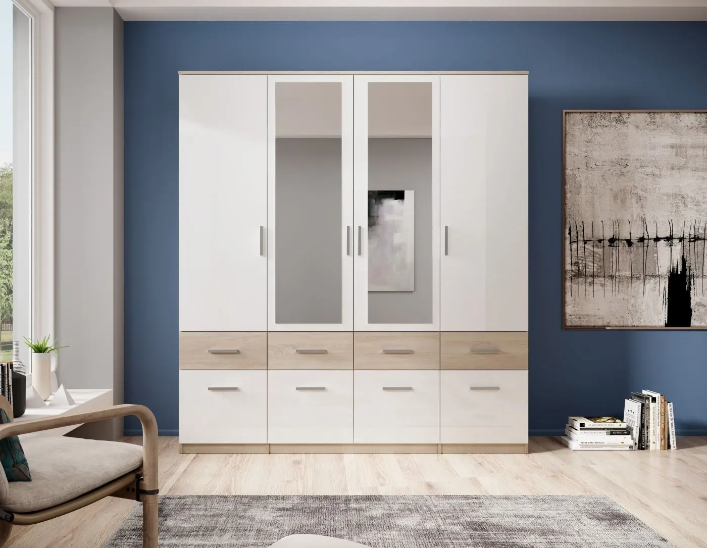 Drehtürenschrank Box Sonoma Eiche/weiß 