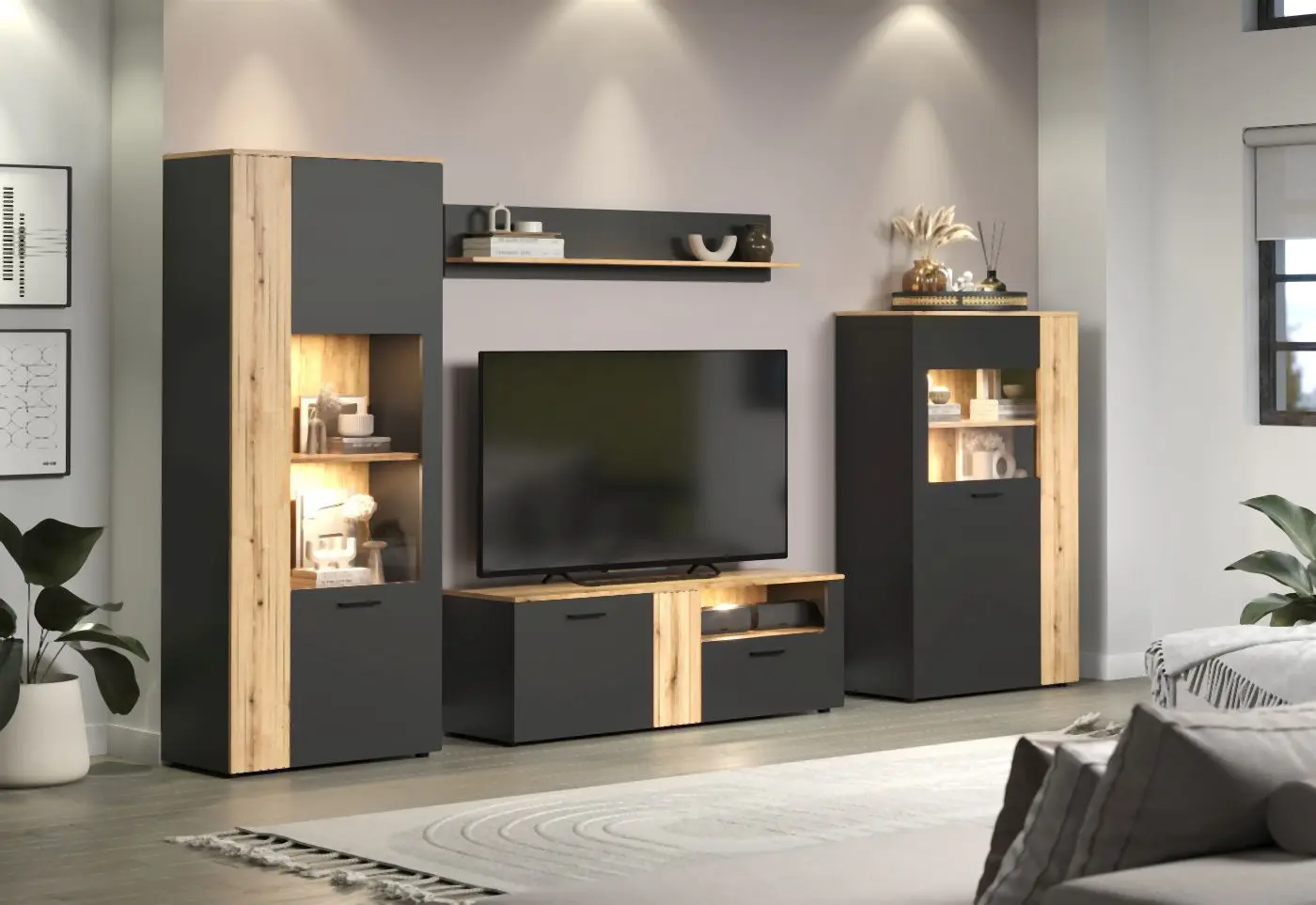 Vitrine Esteban anthrazit / Evoke Eiche Vitrine Esteban anthrazit Melamin