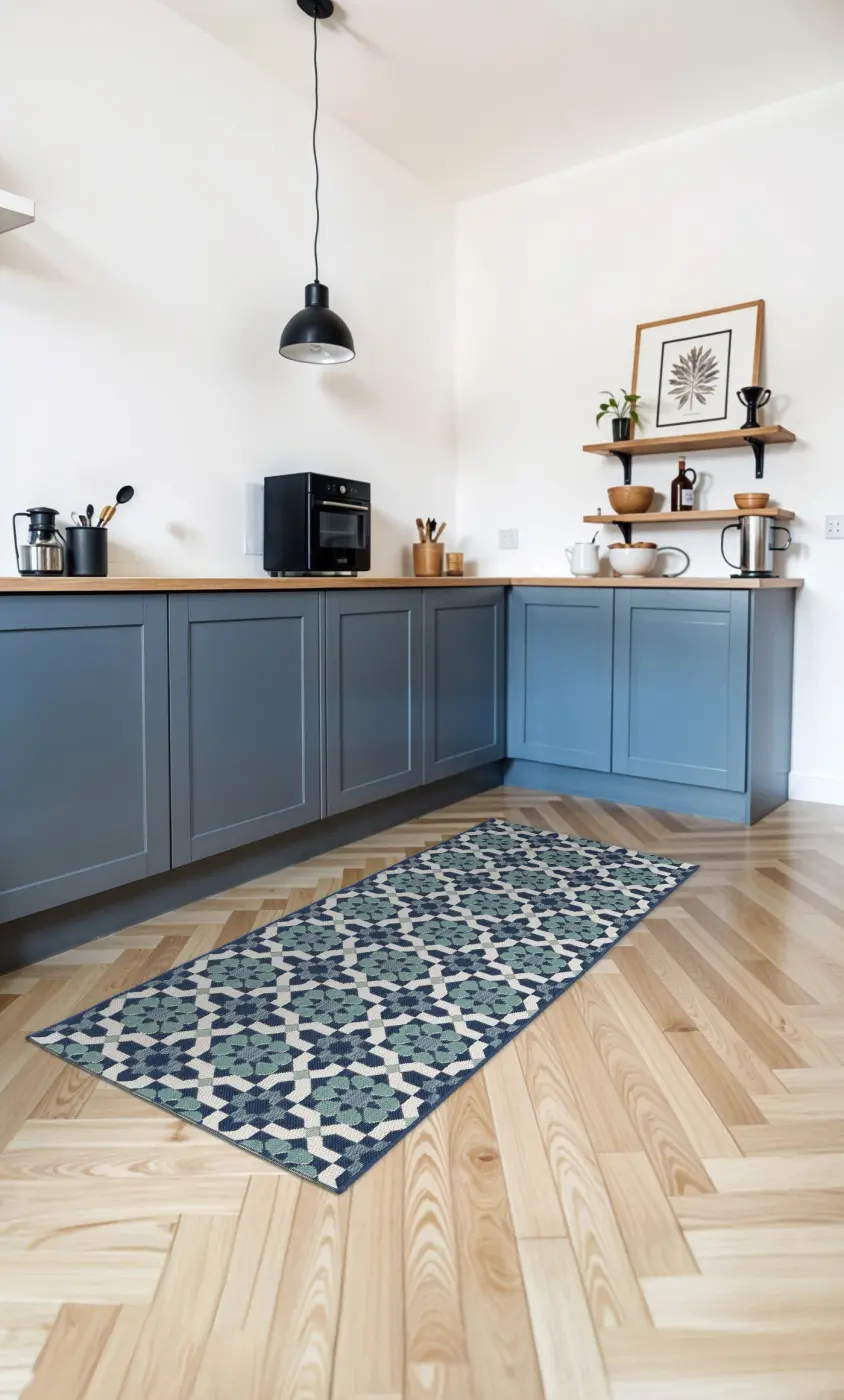 Küchenläufer Star 80 x 200 cm weiß, blau