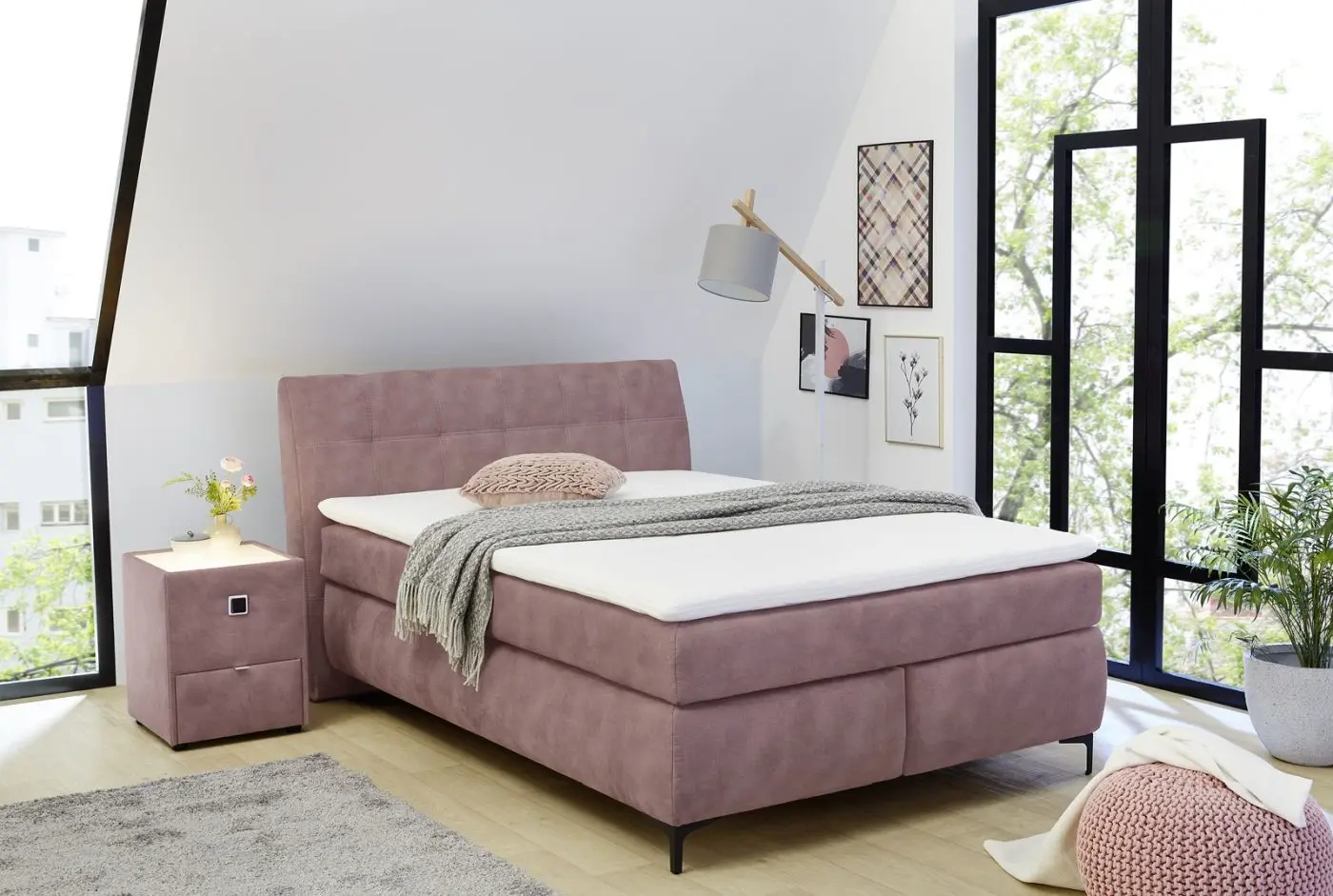 Boxspringbett Gitta 140 x 200 cm rosa