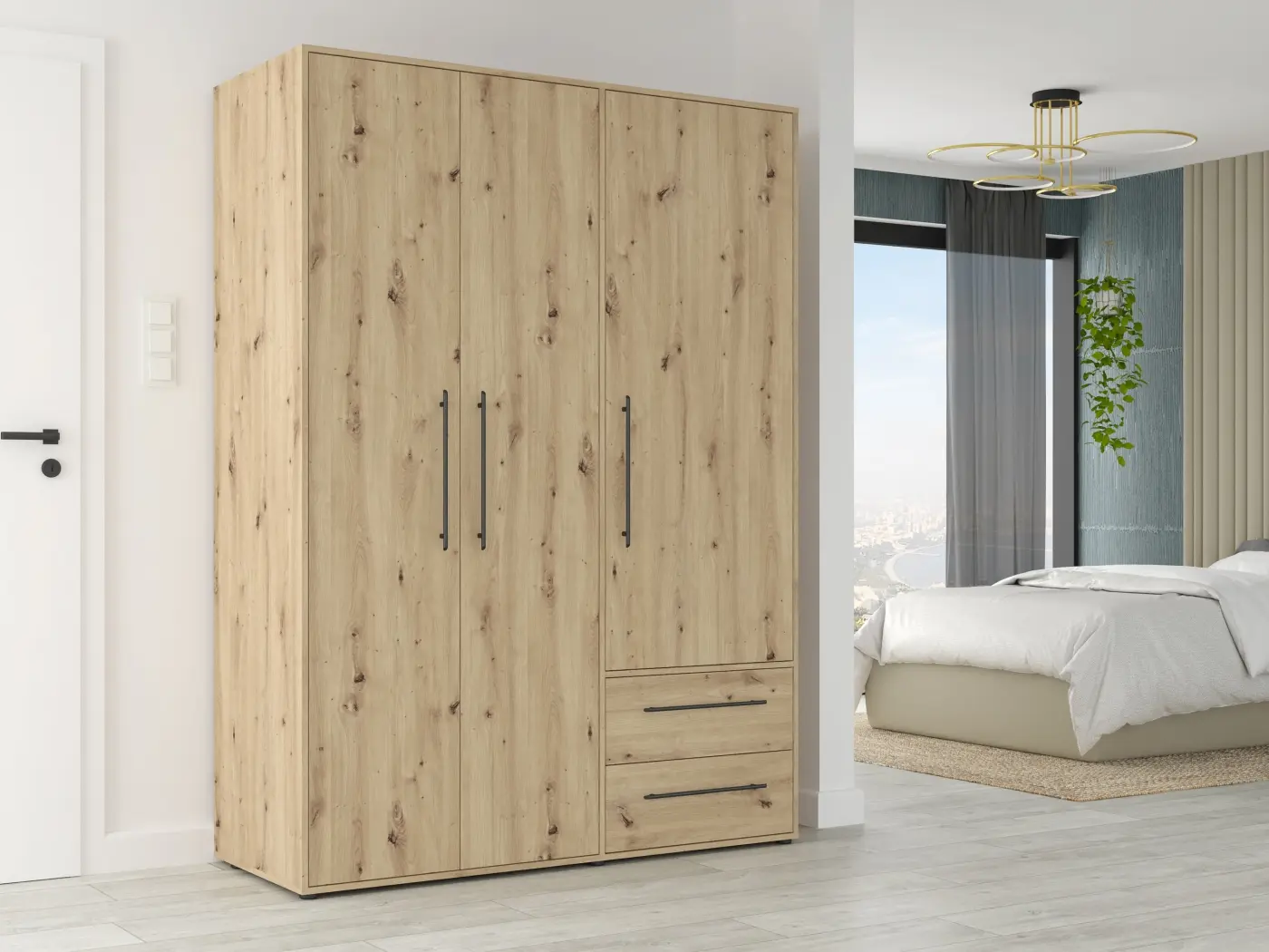 Drehtürenschrank Mokkaris 3-türig Artisan Eiche Drehtürenschrank Mokkaris 3-türig Artisan Eiche