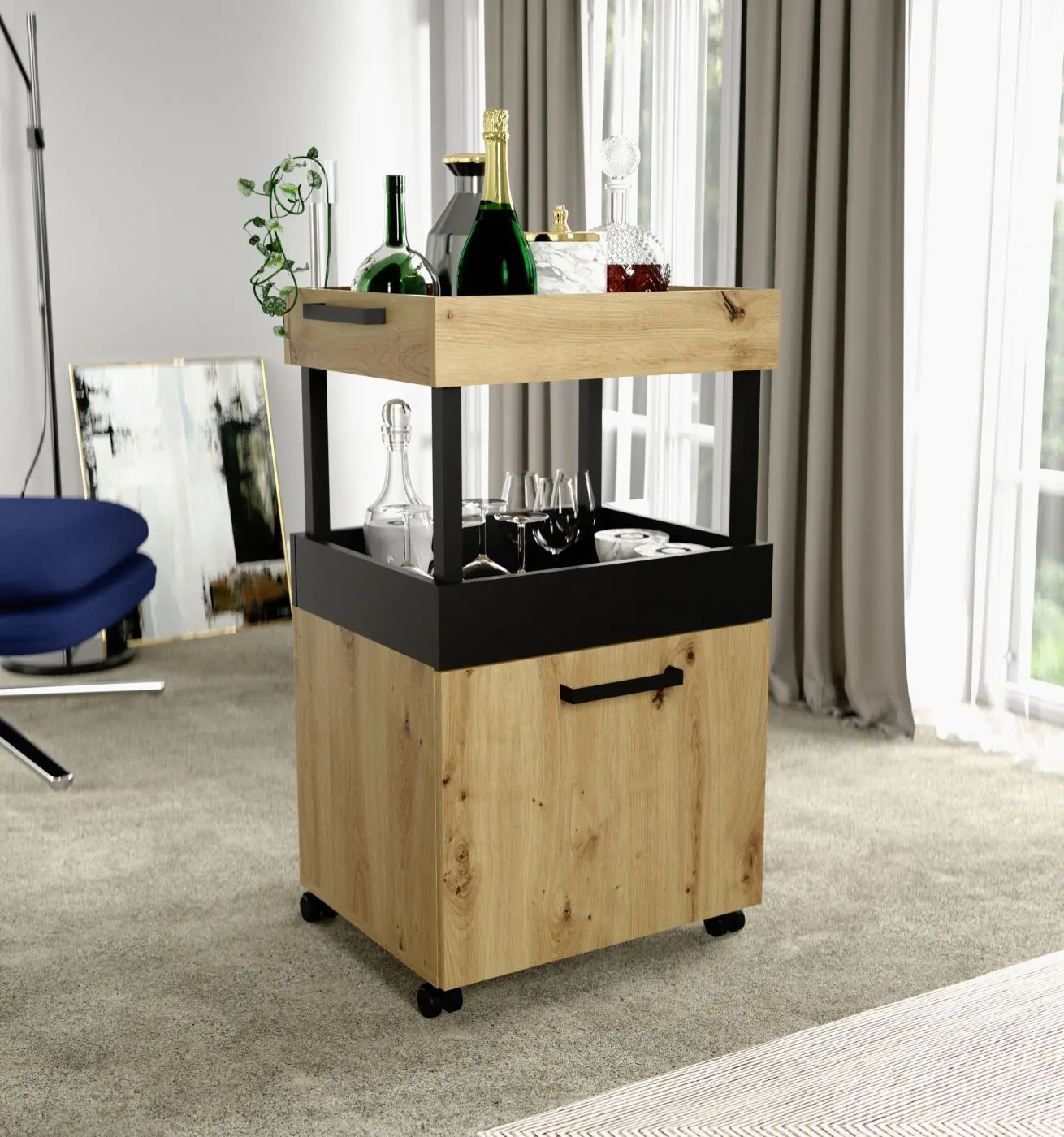 Barwagen Home Bar Artisan Eiche/schwarz