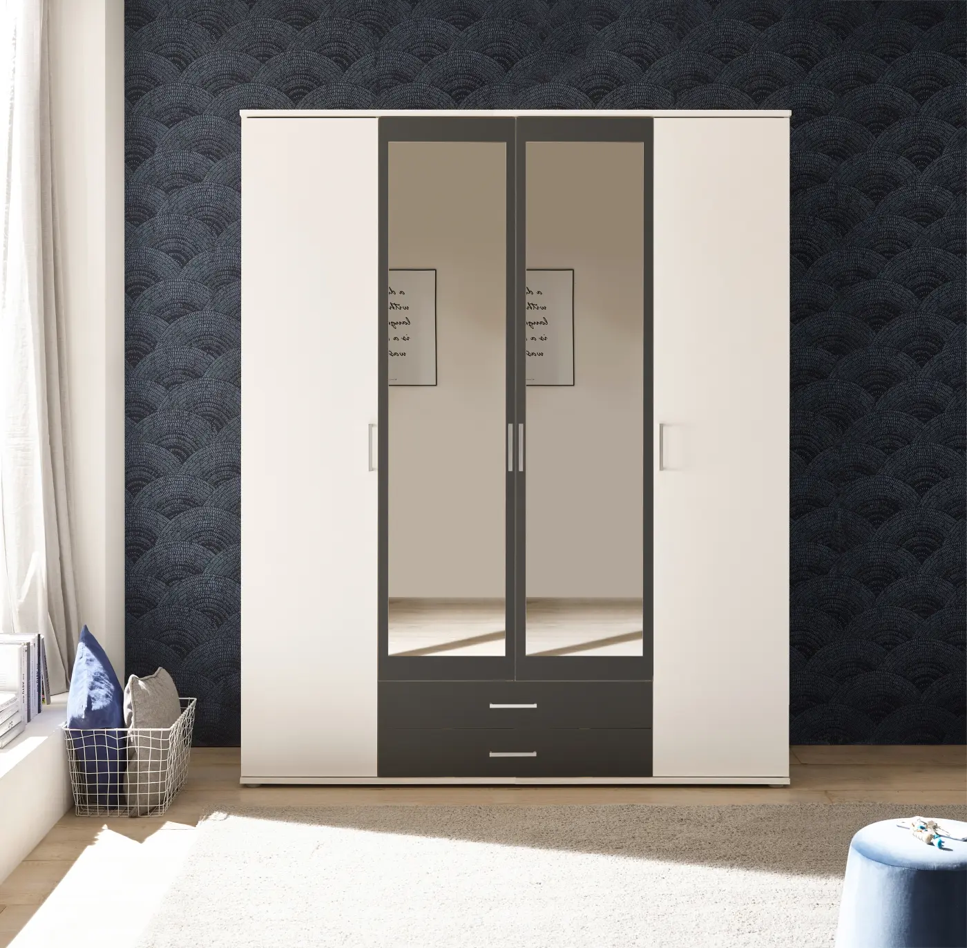 Kleiderschrank Hanau 3-türig weiß/graphit