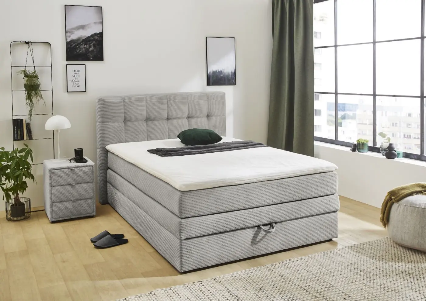 Boxspringbett Amy 140 x 200 cm Cord hellgrau