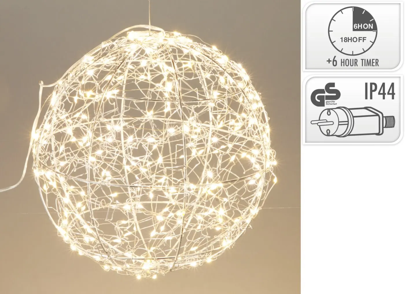 LED Kugel 25 cm silber