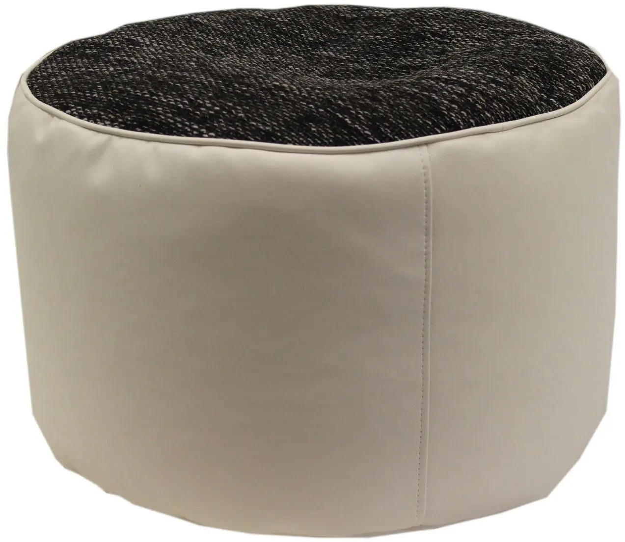 Hocker Pouf in Flachgewebe/Kunstleder weiß