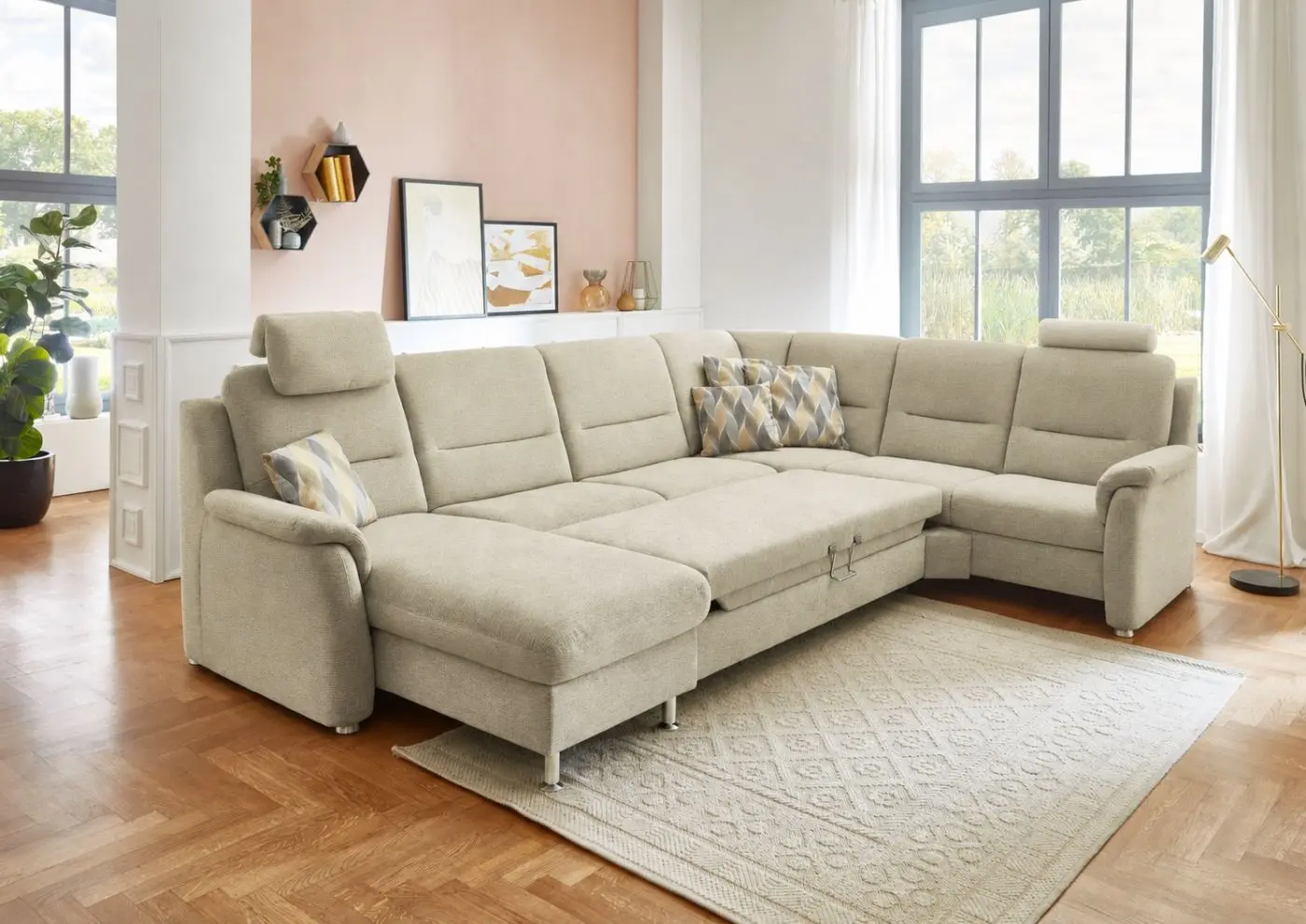 Wohnlandschaft couchliebe. PP-HS17006 sand mit Zusatzfunktionen