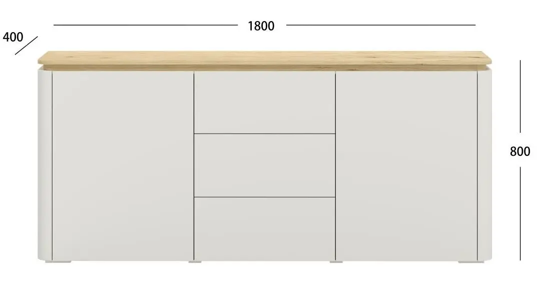 Sideboard Namur weiß matt/Eiche hell mit Beleuchtung