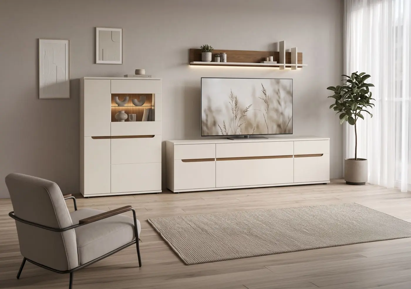 Highboard Virginia kaschmir/Nussbaum