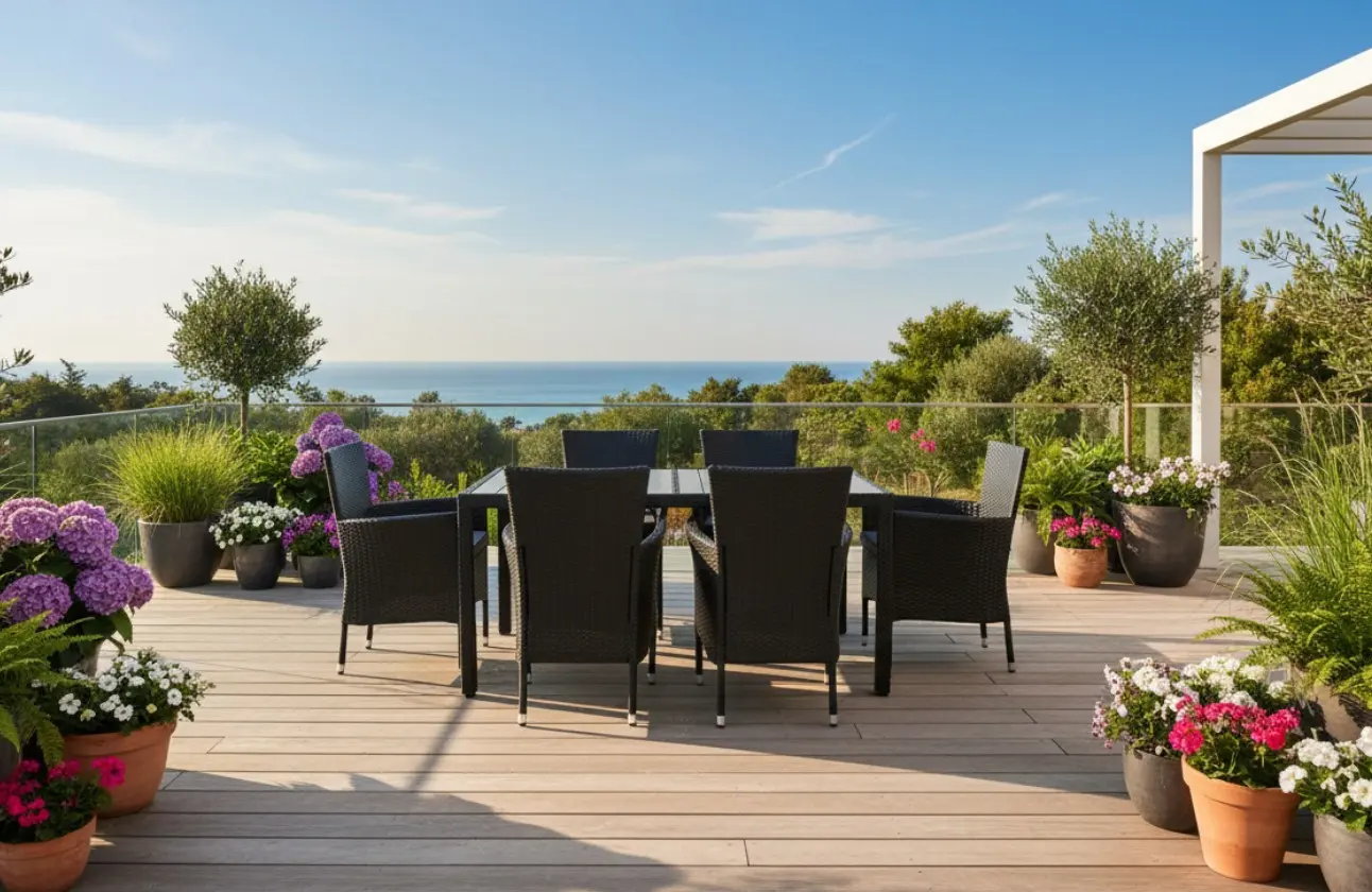 Outdoor-Sitzgruppe mit Tisch grau