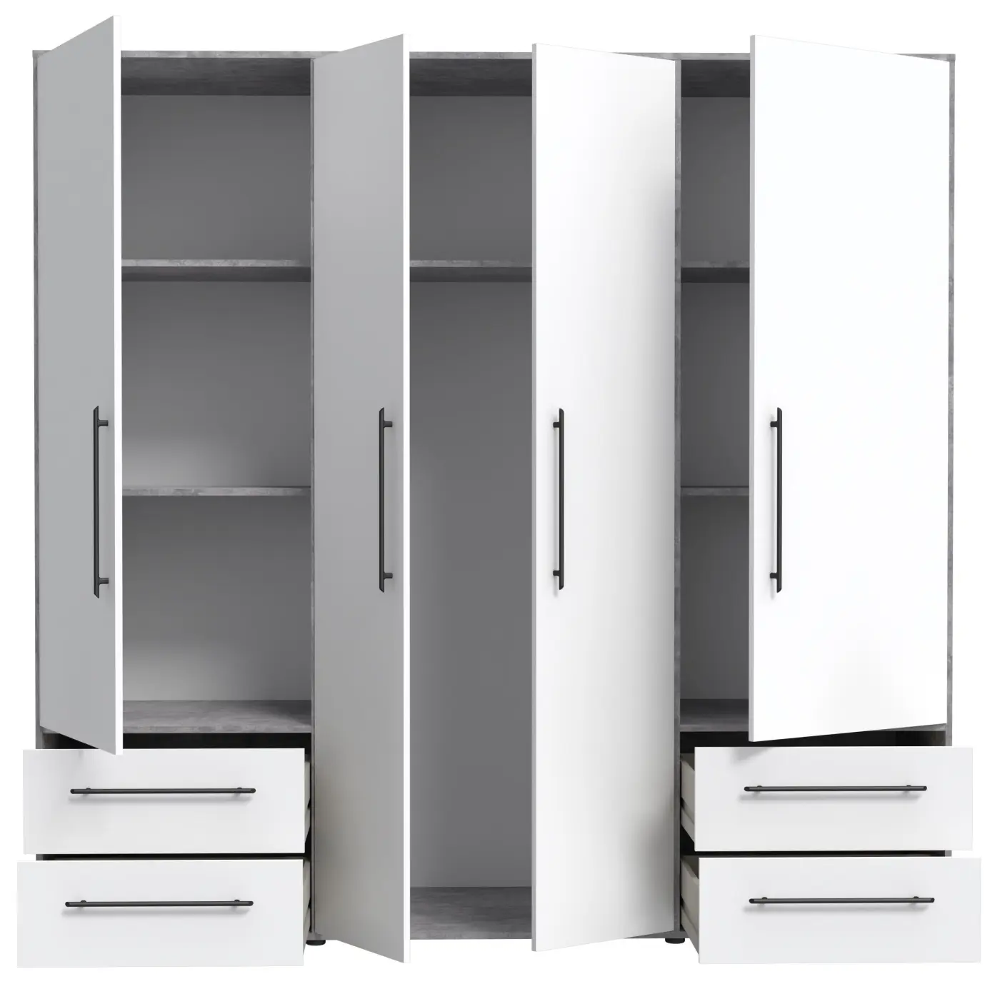 Drehtürenschrank Mokkaris 4-türig Betonoptik / weiß