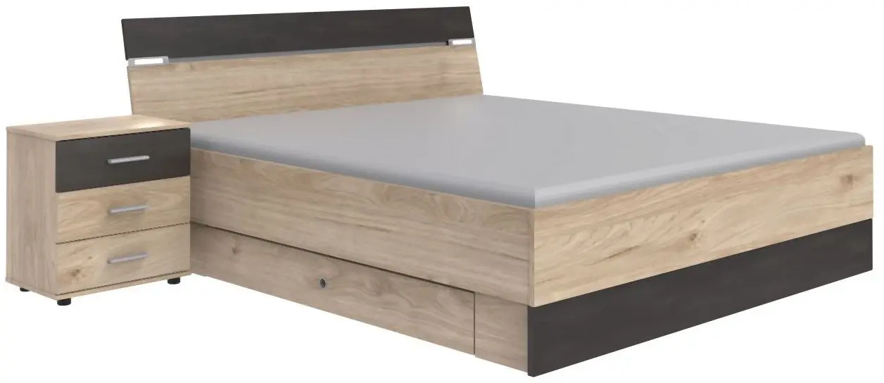 Bettanlage Xanten 180 x 200 cm Hickory Eiche/Raw Steel