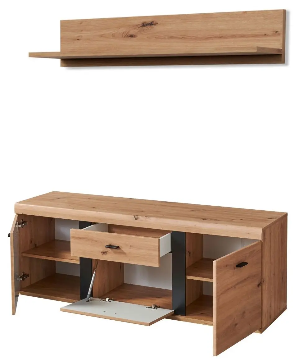 Lowboard+Wandboard Kreta Artisan Eiche/schwarz