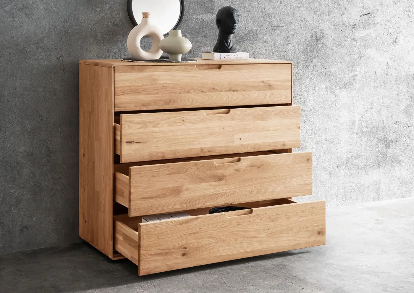 Kommode KM-0663 Wildeiche massiv 4 Schubkästen